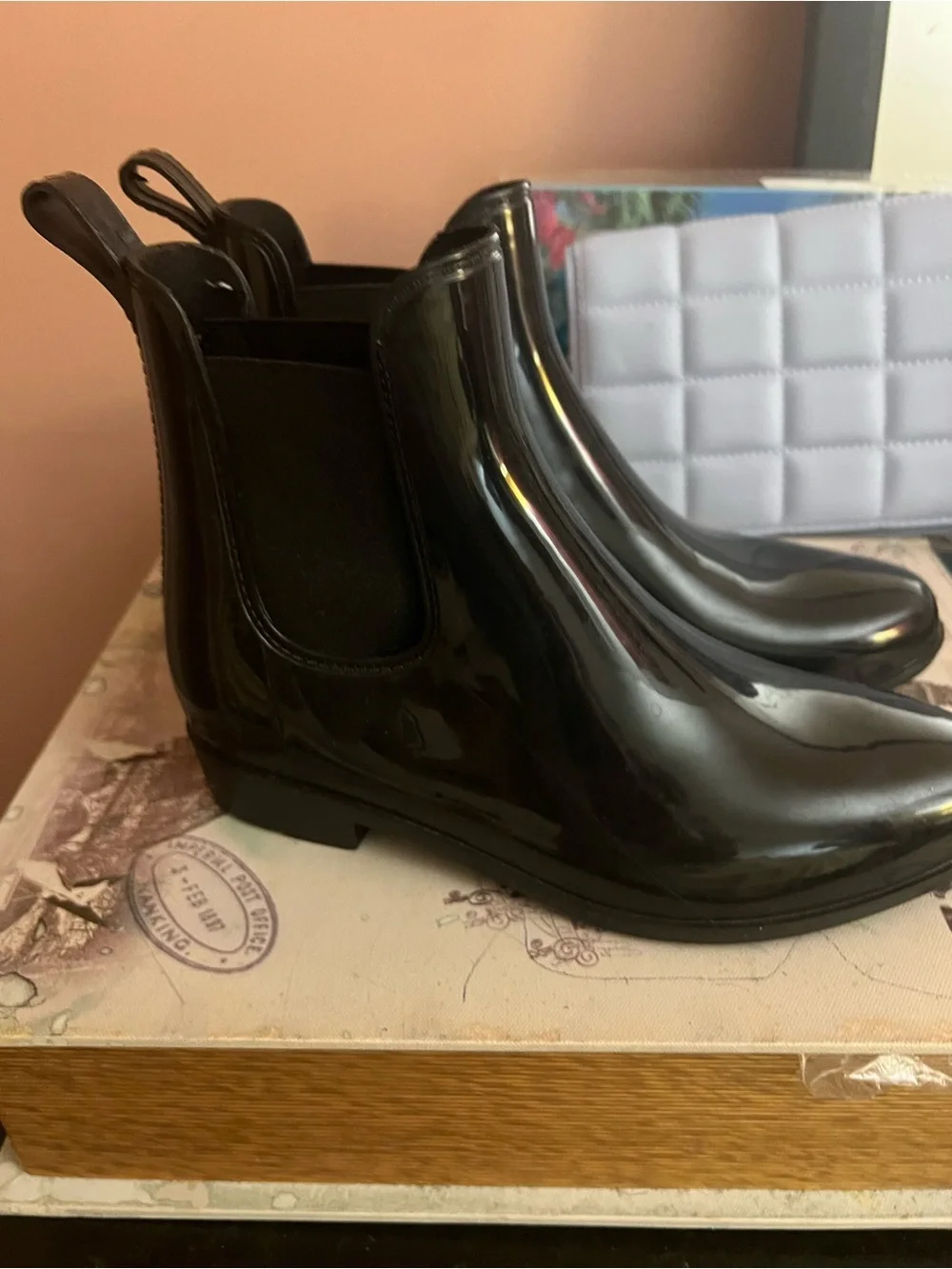 a new day Black Gloss Chelsea Rain Boots